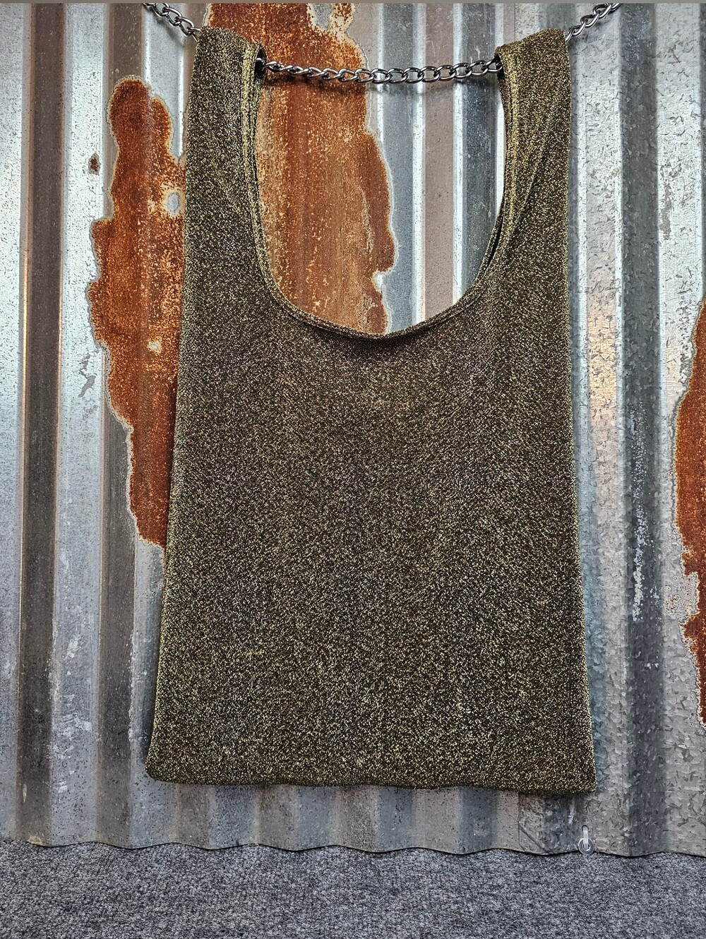 SHOOPEN Metallic Gold Knit Slouchy Hobo Bag Sparkle Tote